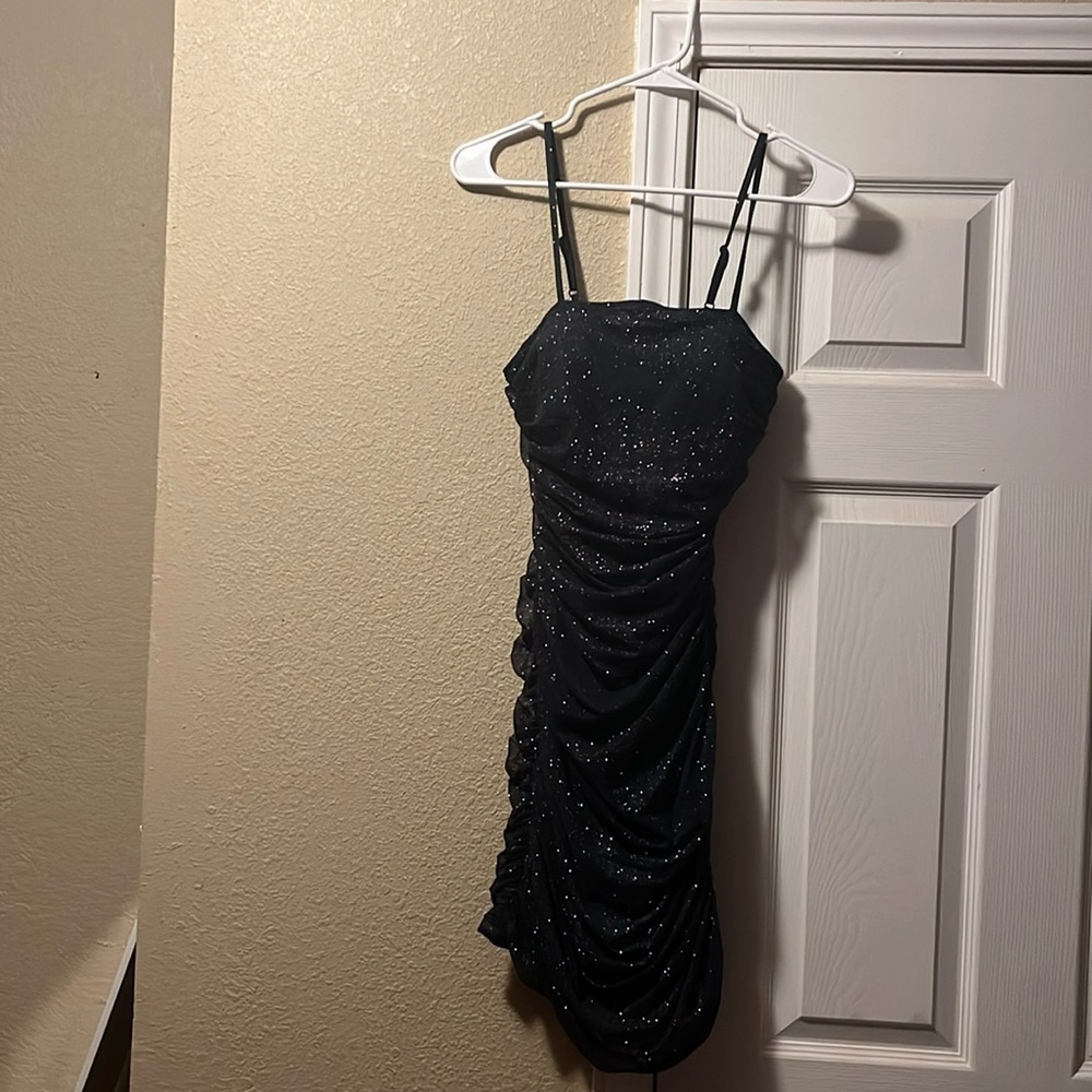 Pear Culture Black Sparkly Mini Dress
